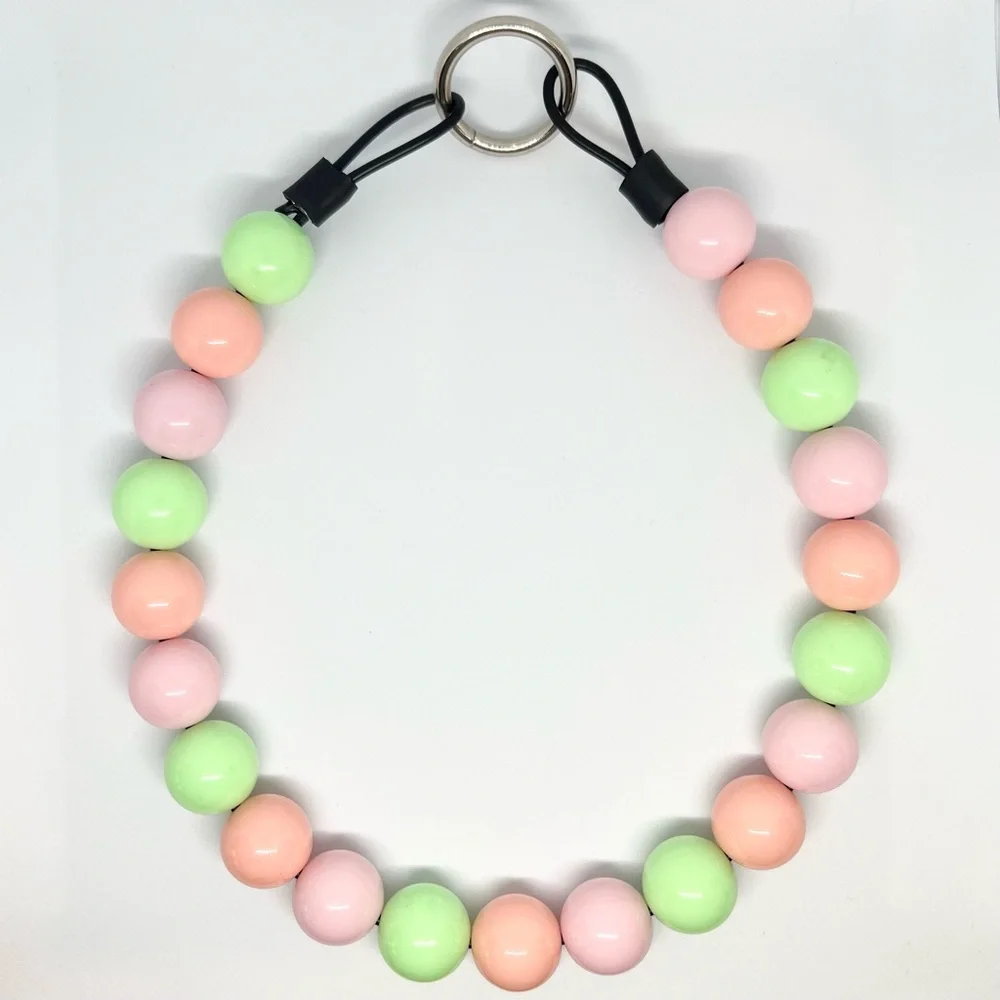Watermelon Pink & Seafoam Green Beaded Dog Collar Necklace Size Medium